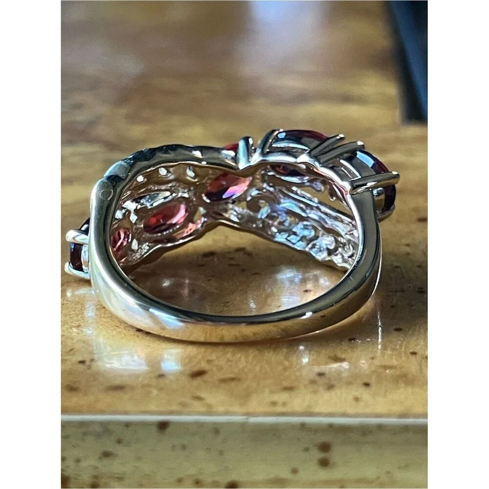 Natural Red Garnet Sterling Silver Ring Size 5.75